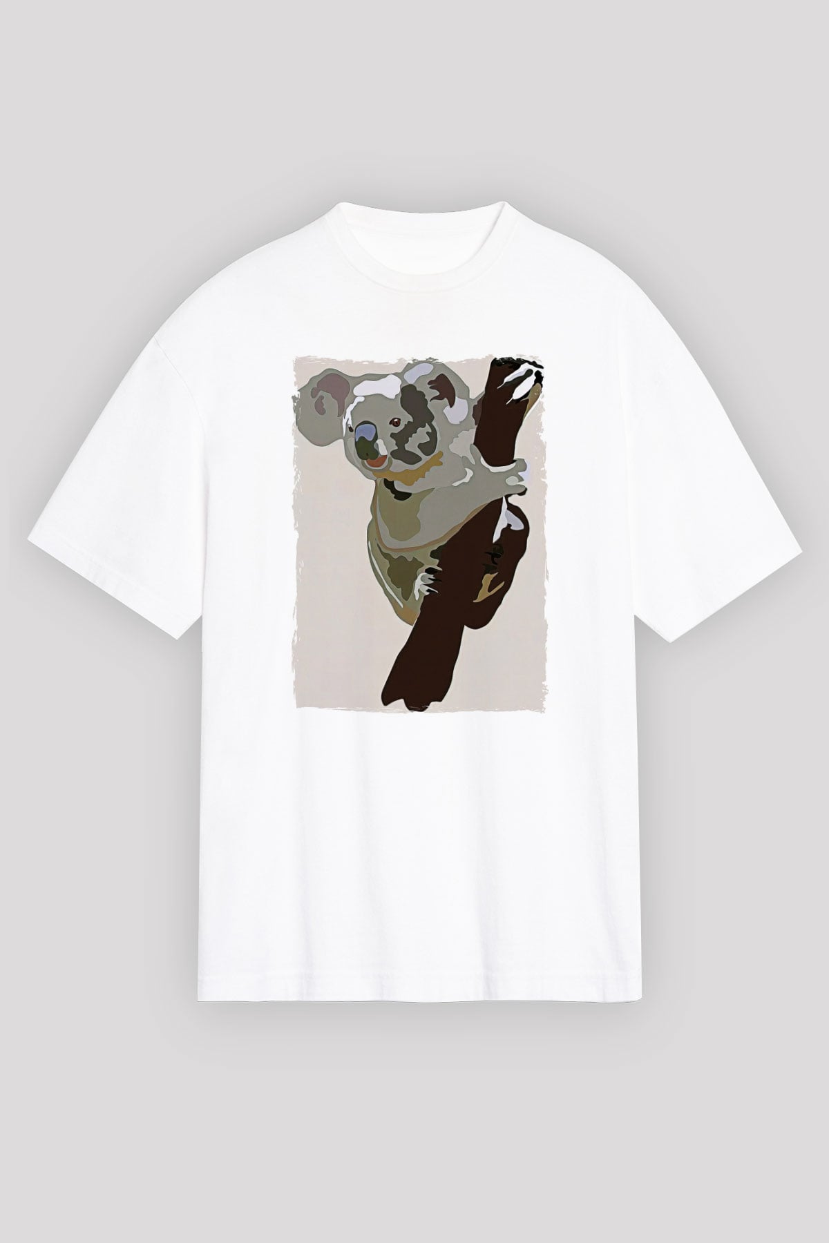 Koala Baskılı Beyaz Unisex Oversize Tişört - Tshirt