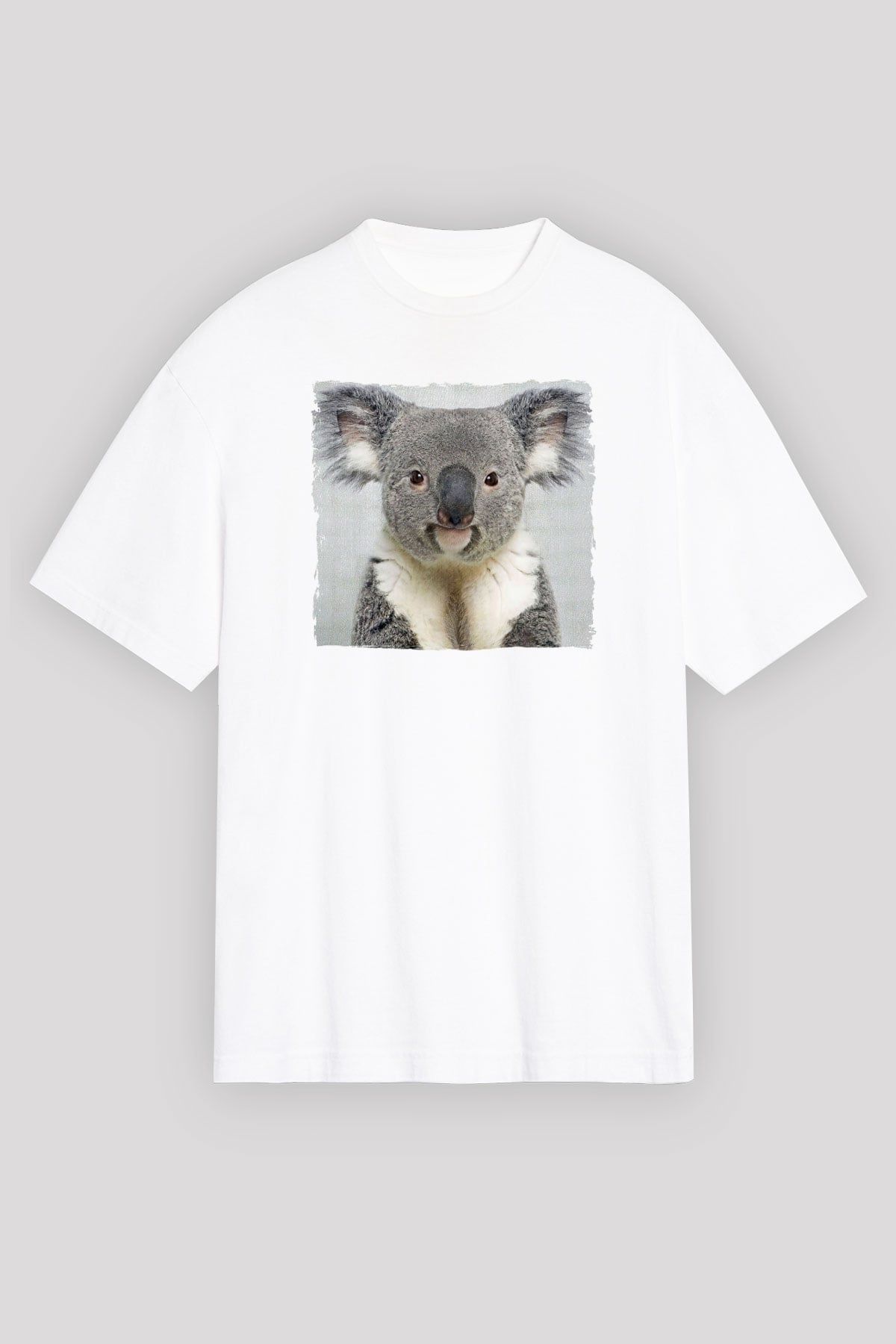 Koala Baskılı Beyaz Unisex Oversize Tişört - Tshirt