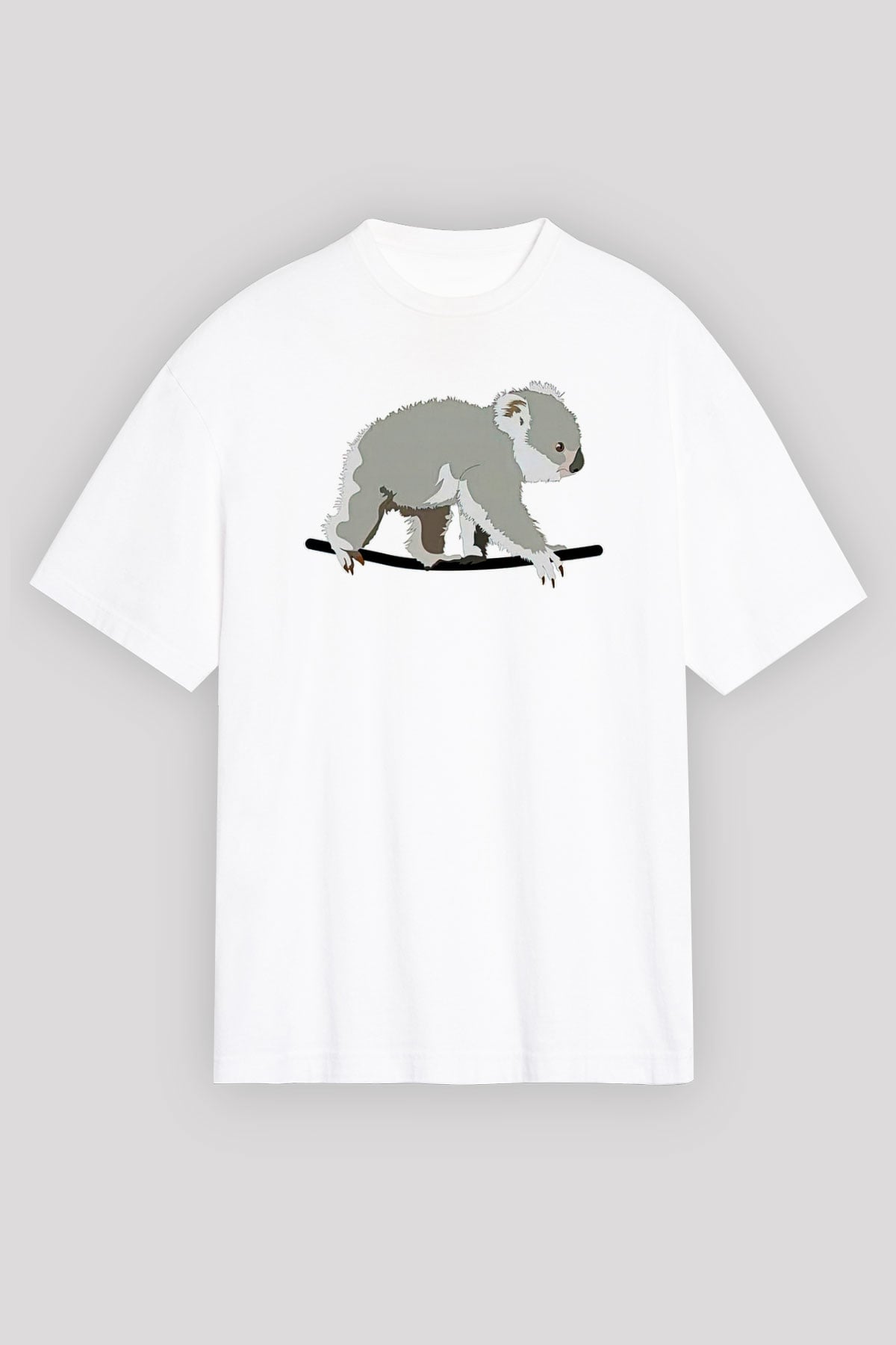 Koala Baskılı Beyaz Unisex Oversize Tişört - Tshirt