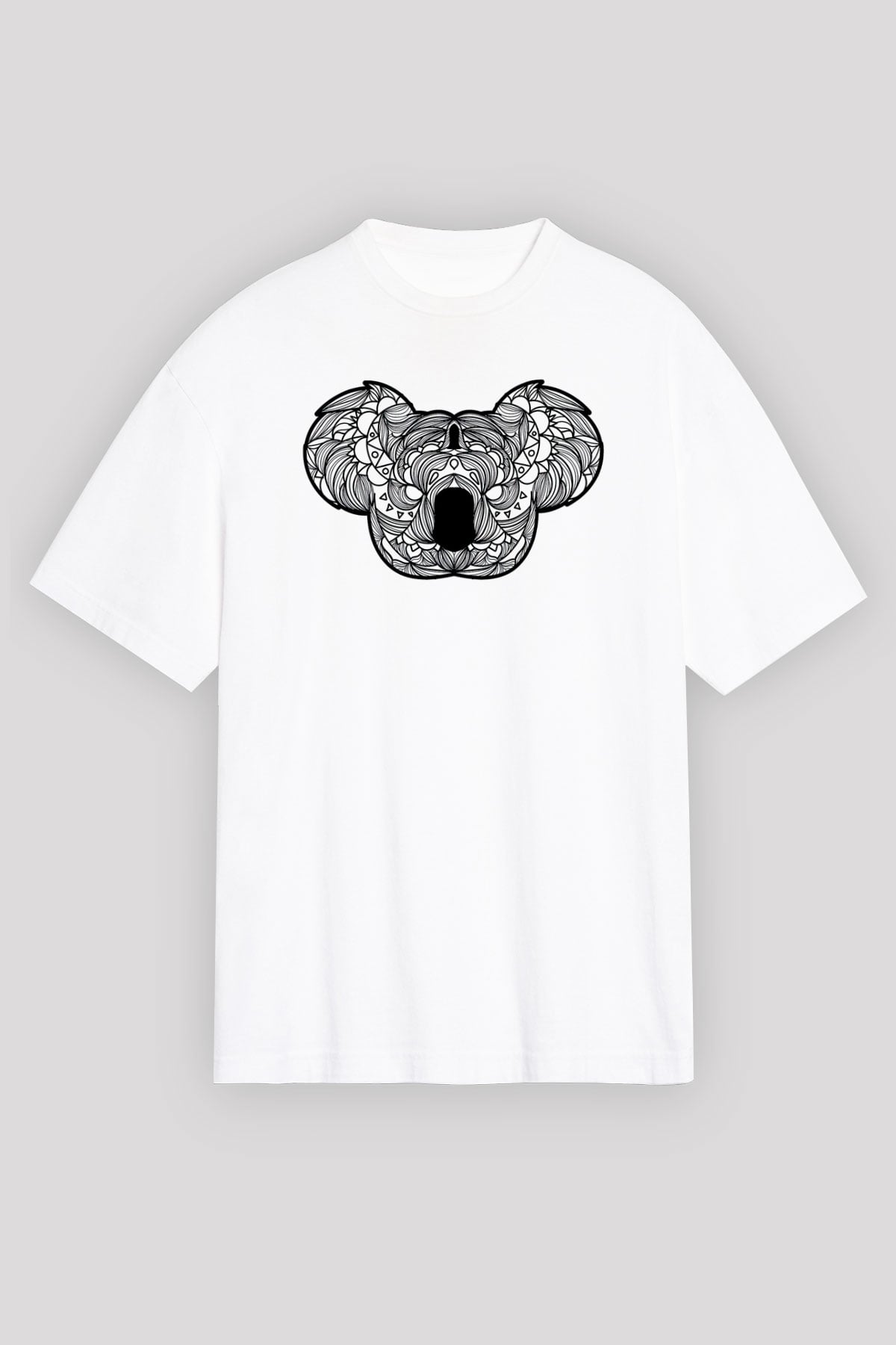 Koala Baskılı Beyaz Unisex Oversize Tişört - Tshirt
