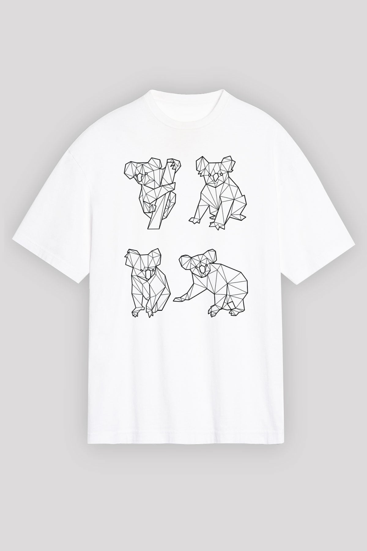 Koala Baskılı Beyaz Unisex Oversize Tişört - Tshirt