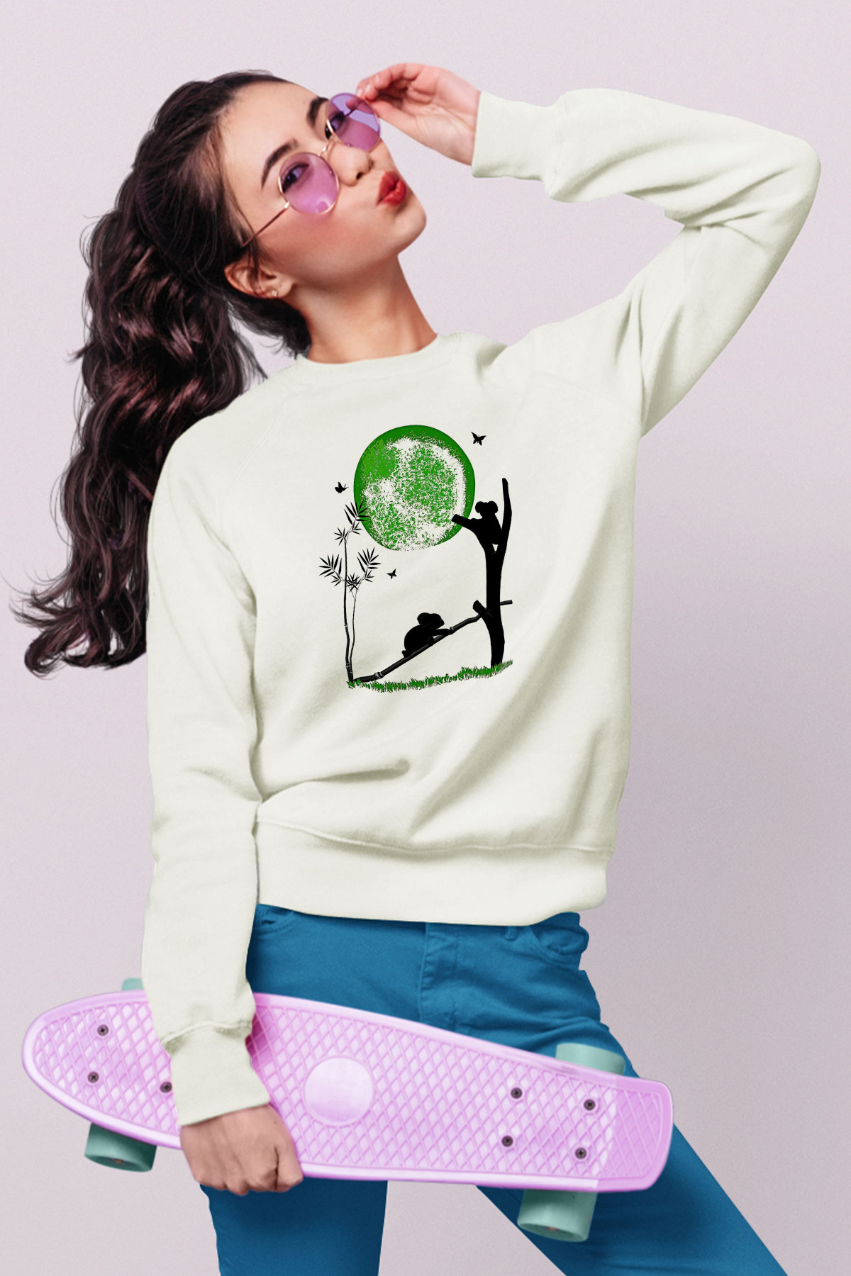 Koala Baskılı Beyaz Unisex Sweatshirt