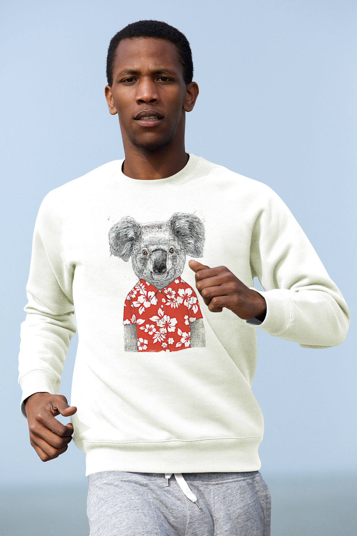 Koala Baskılı Beyaz Unisex Sweatshirt