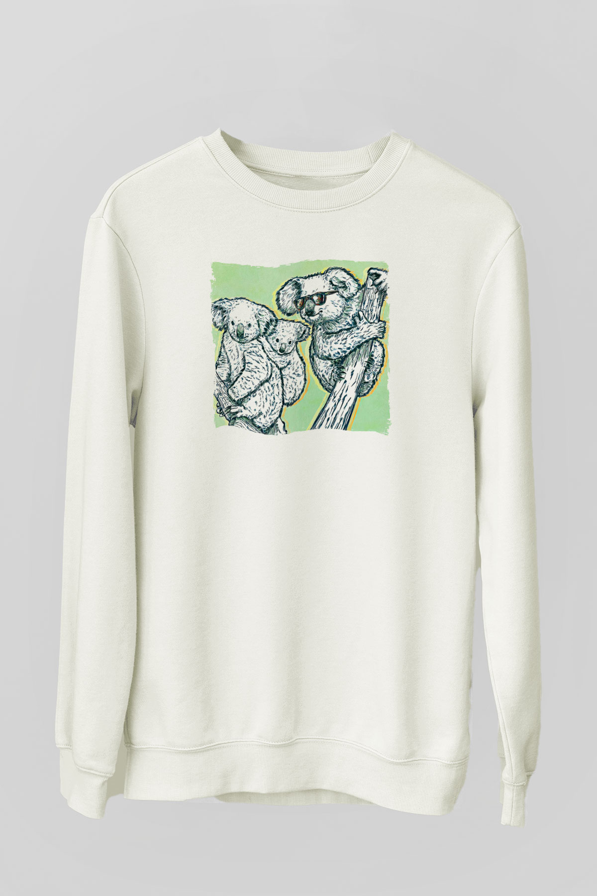 Koala Baskılı Beyaz Unisex Sweatshirt