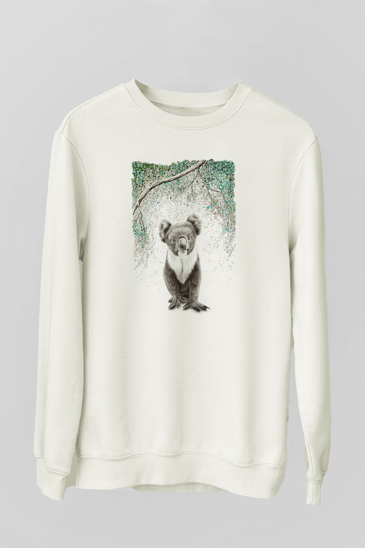 Koala Baskılı Beyaz Unisex Sweatshirt