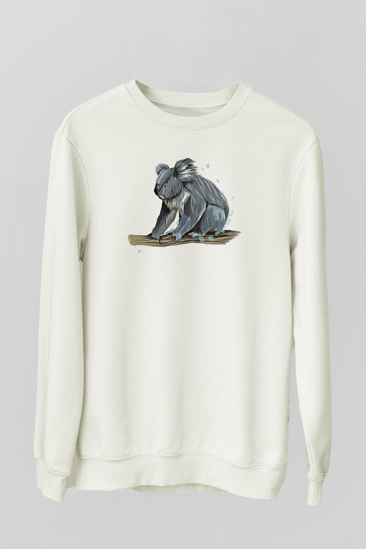 Koala Baskılı Beyaz Unisex Sweatshirt
