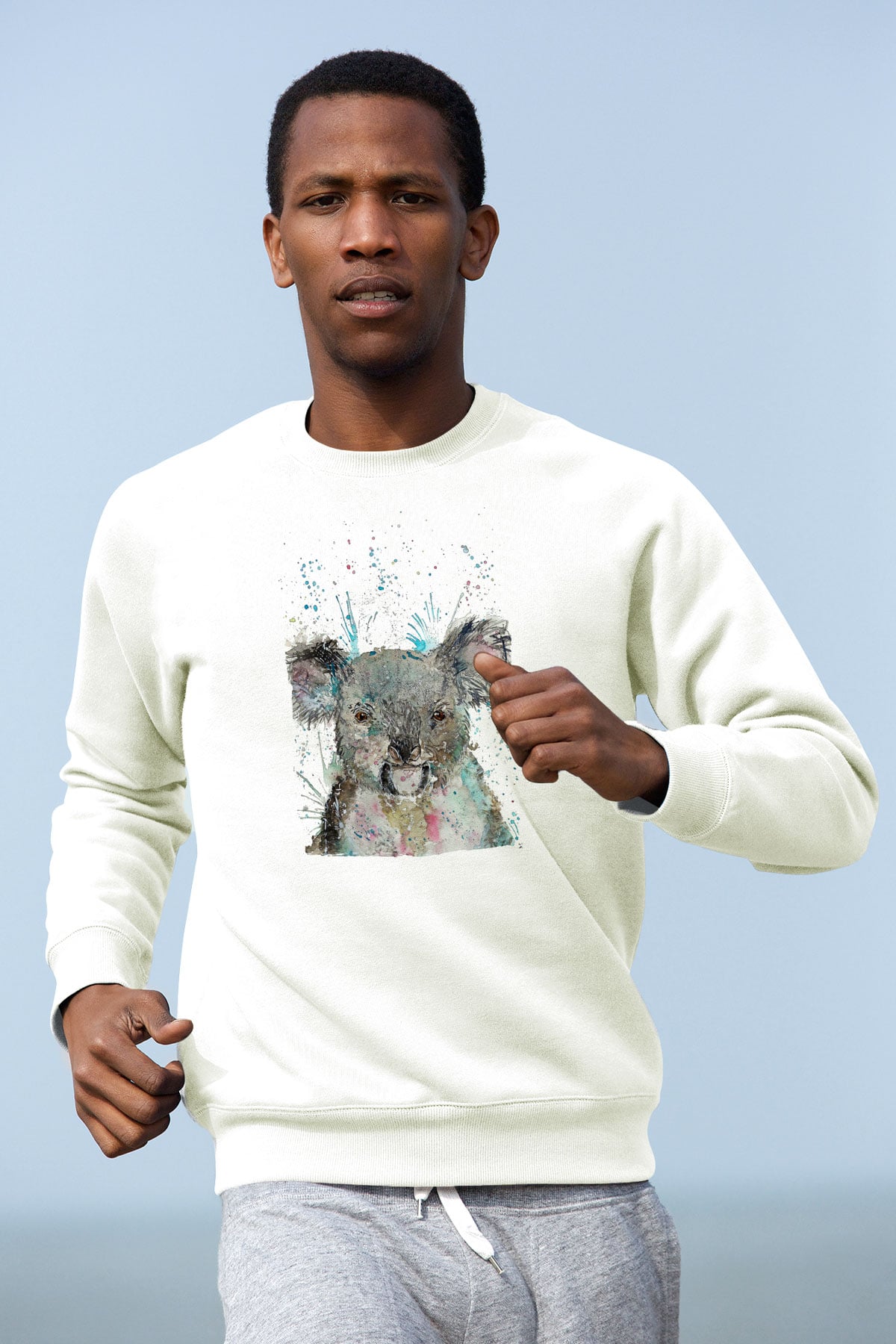 Koala Baskılı Beyaz Unisex Sweatshirt