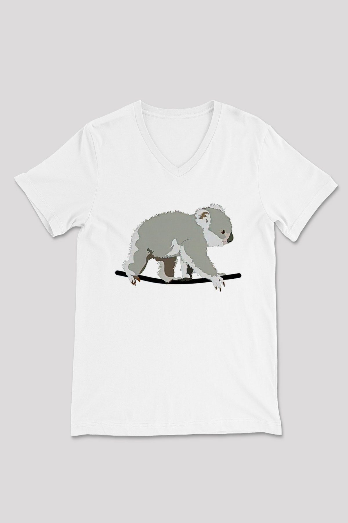 Koala Baskılı Beyaz Unisex V Yaka Tişört - Tshirt