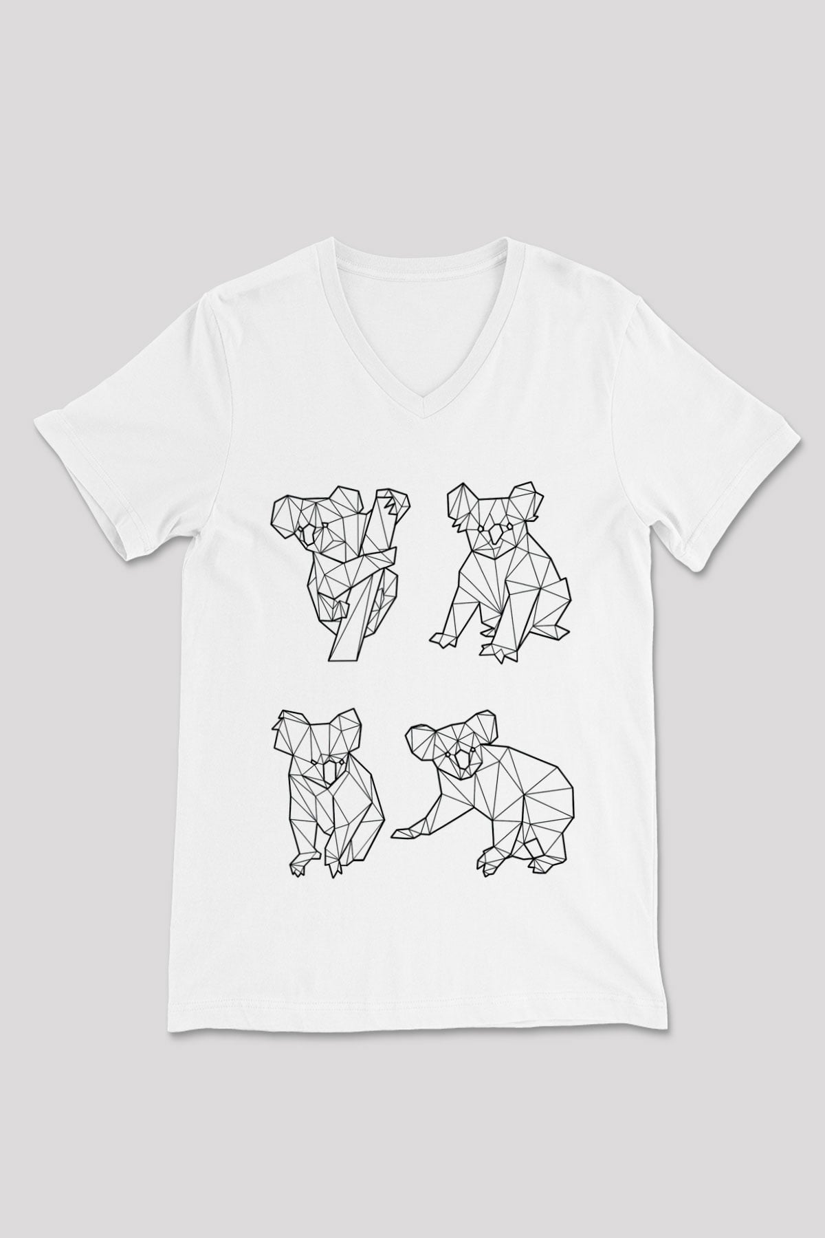 Koala Baskılı Beyaz Unisex V Yaka Tişört - Tshirt