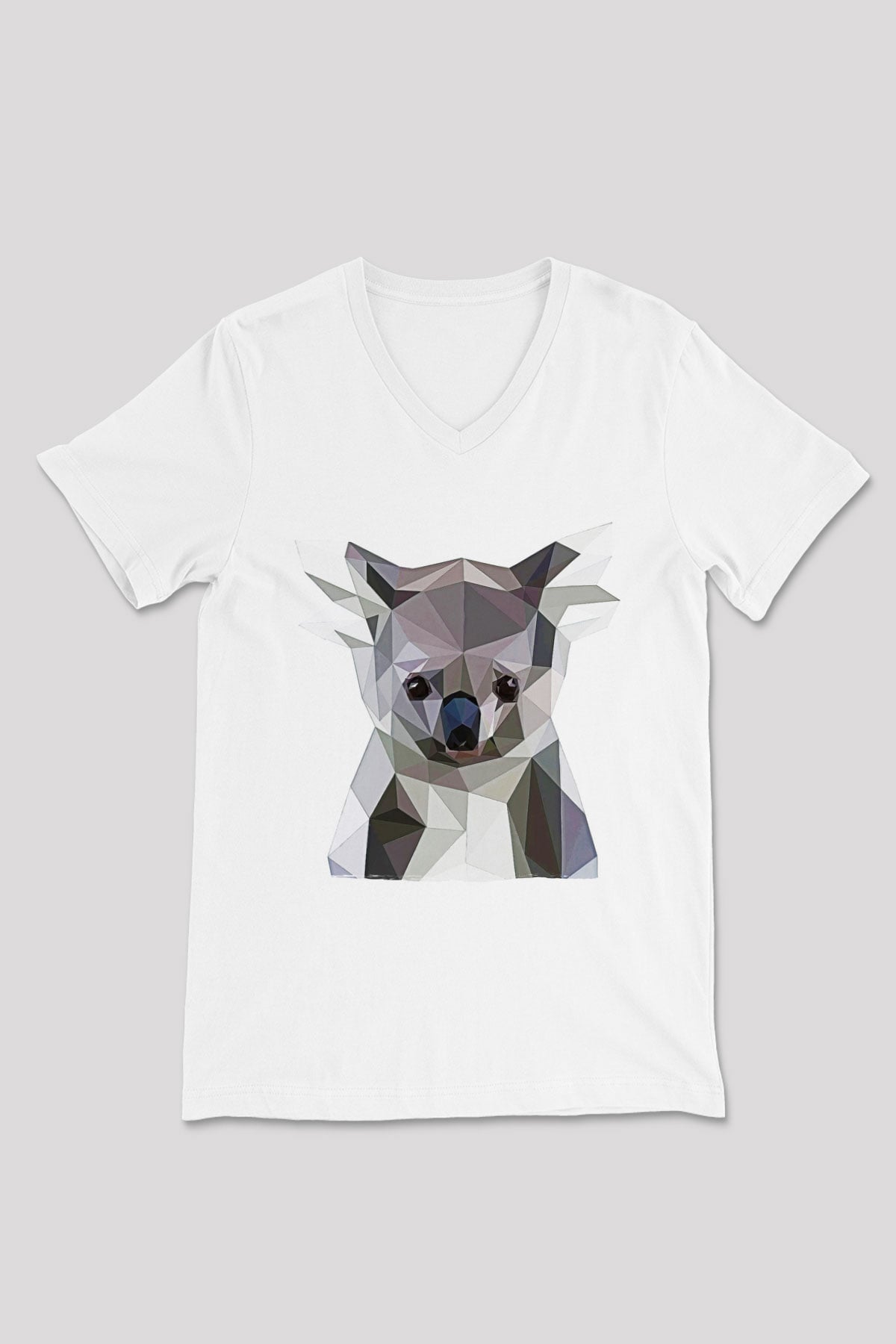 Koala Baskılı Beyaz Unisex V Yaka Tişört - Tshirt