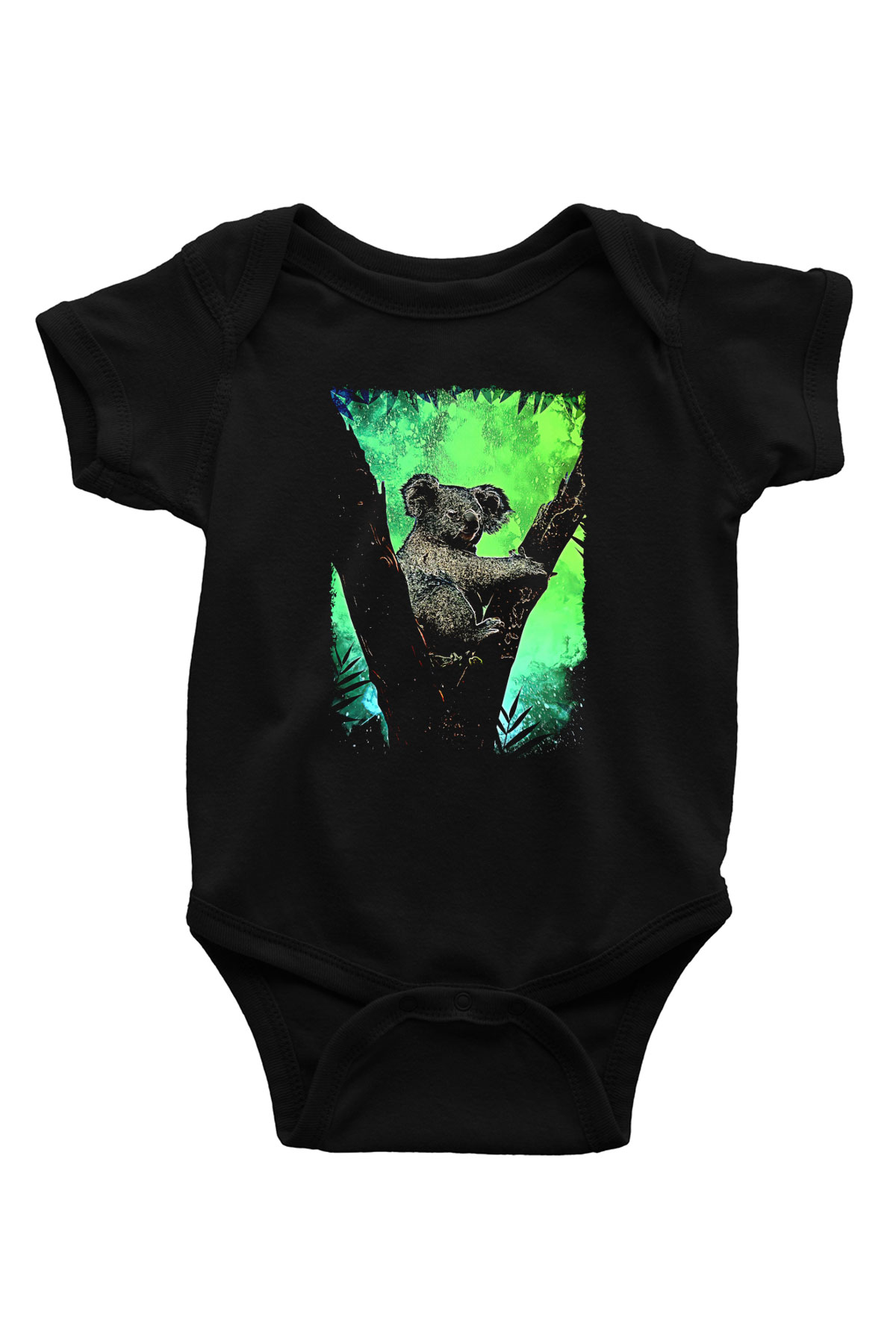 Koala Baskılı Unisex Siyah Bebek Body - Zıbın