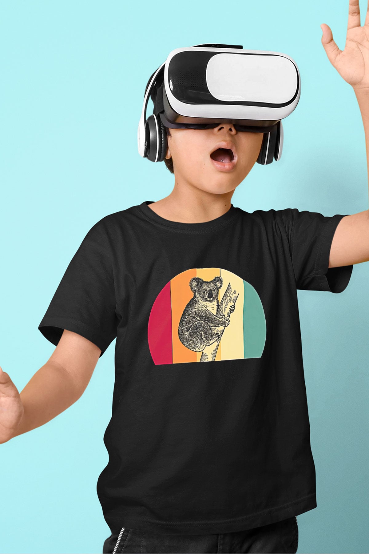 Koala Baskılı Unisex Siyah Çocuk Tişört - Tshirt