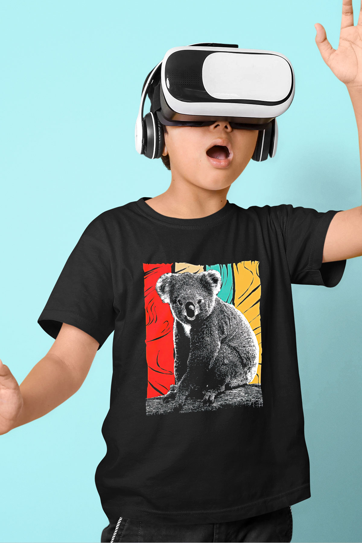 Koala Baskılı Unisex Siyah Çocuk Tişört - Tshirt