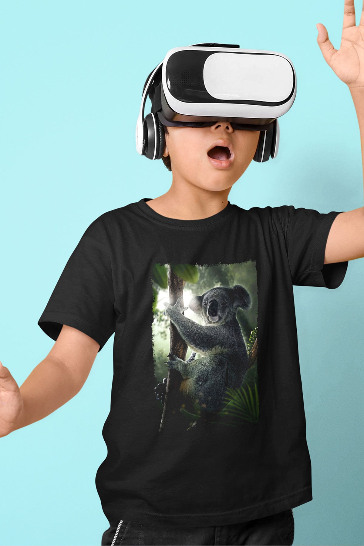 Koala Baskılı Unisex Siyah Çocuk Tişört - Tshirt