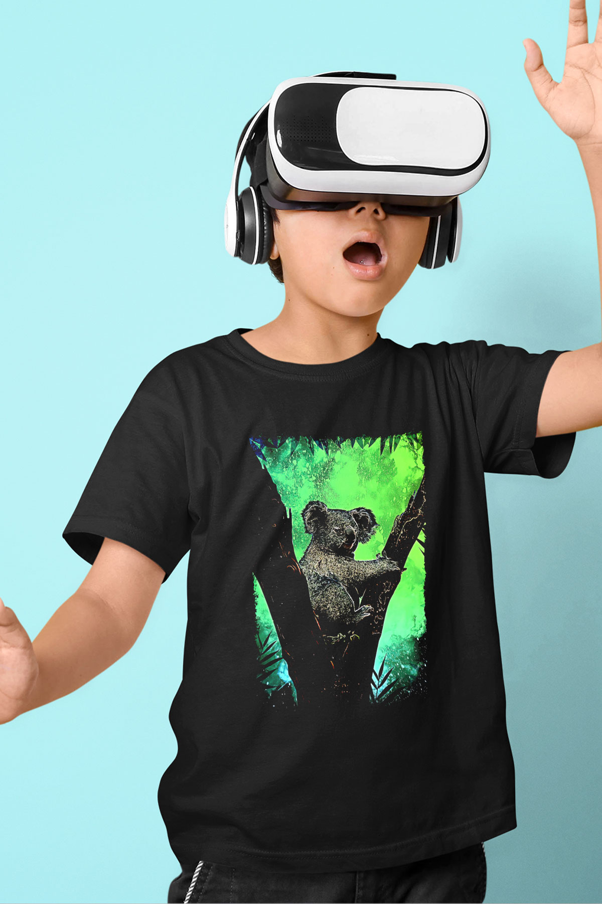 Koala Baskılı Unisex Siyah Çocuk Tişört - Tshirt