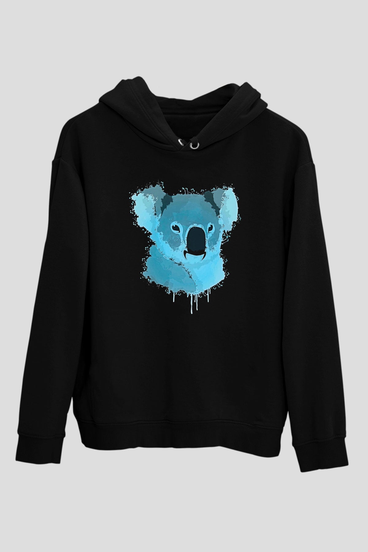 Koala Baskılı Unisex Siyah Hoodie