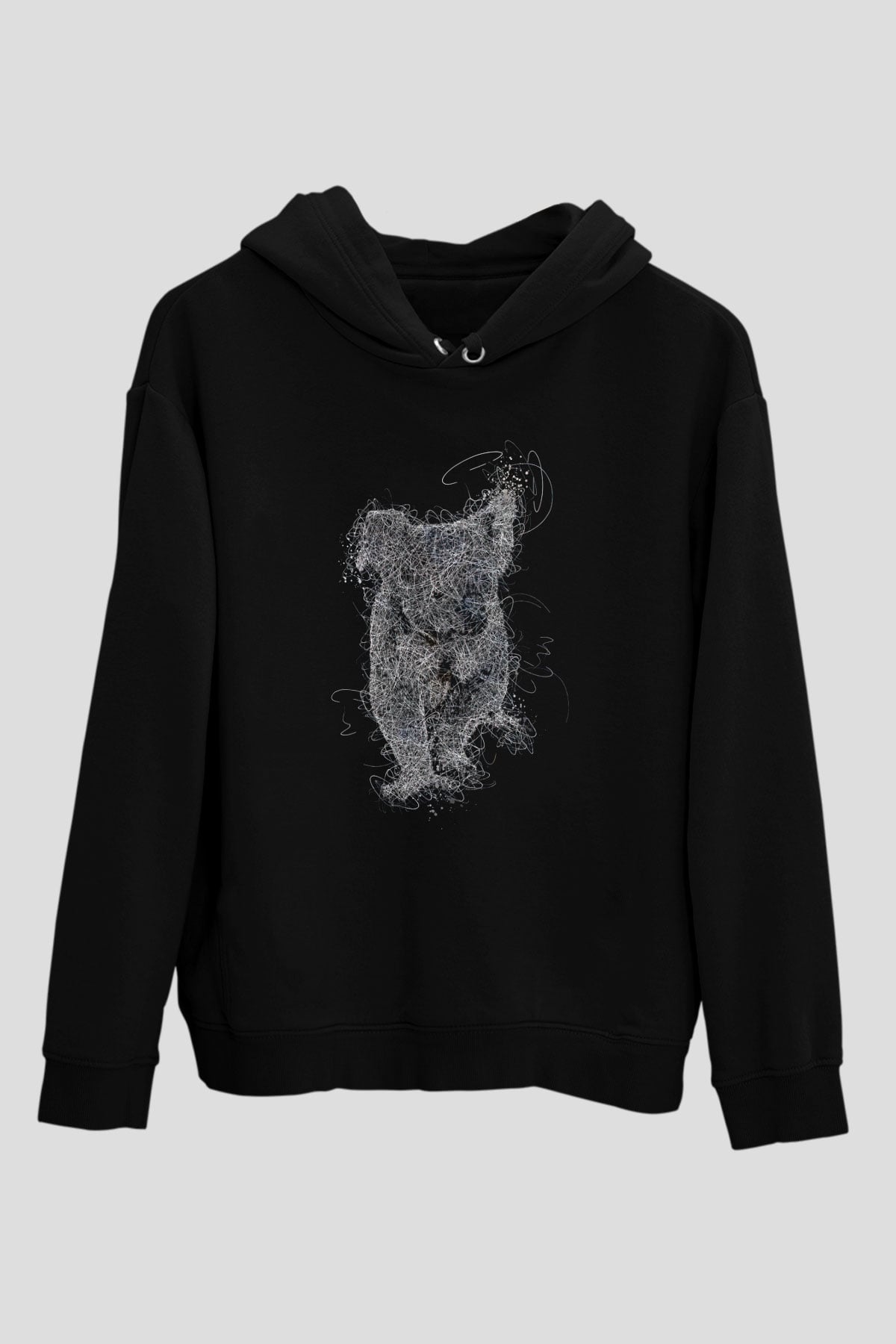 Koala Baskılı Unisex Siyah Hoodie