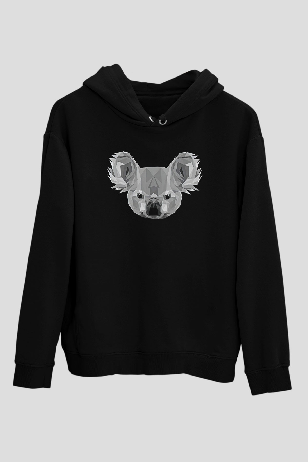Koala Baskılı Unisex Siyah Hoodie