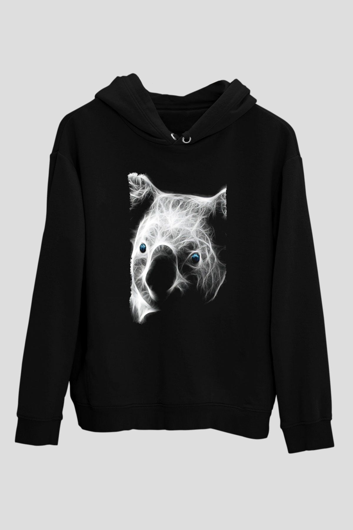 Koala Baskılı Unisex Siyah Hoodie