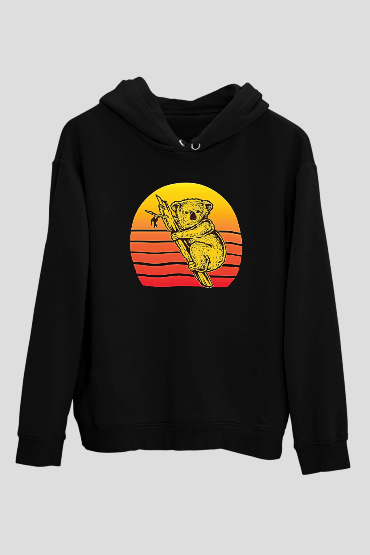 Koala Baskılı Unisex Siyah Hoodie