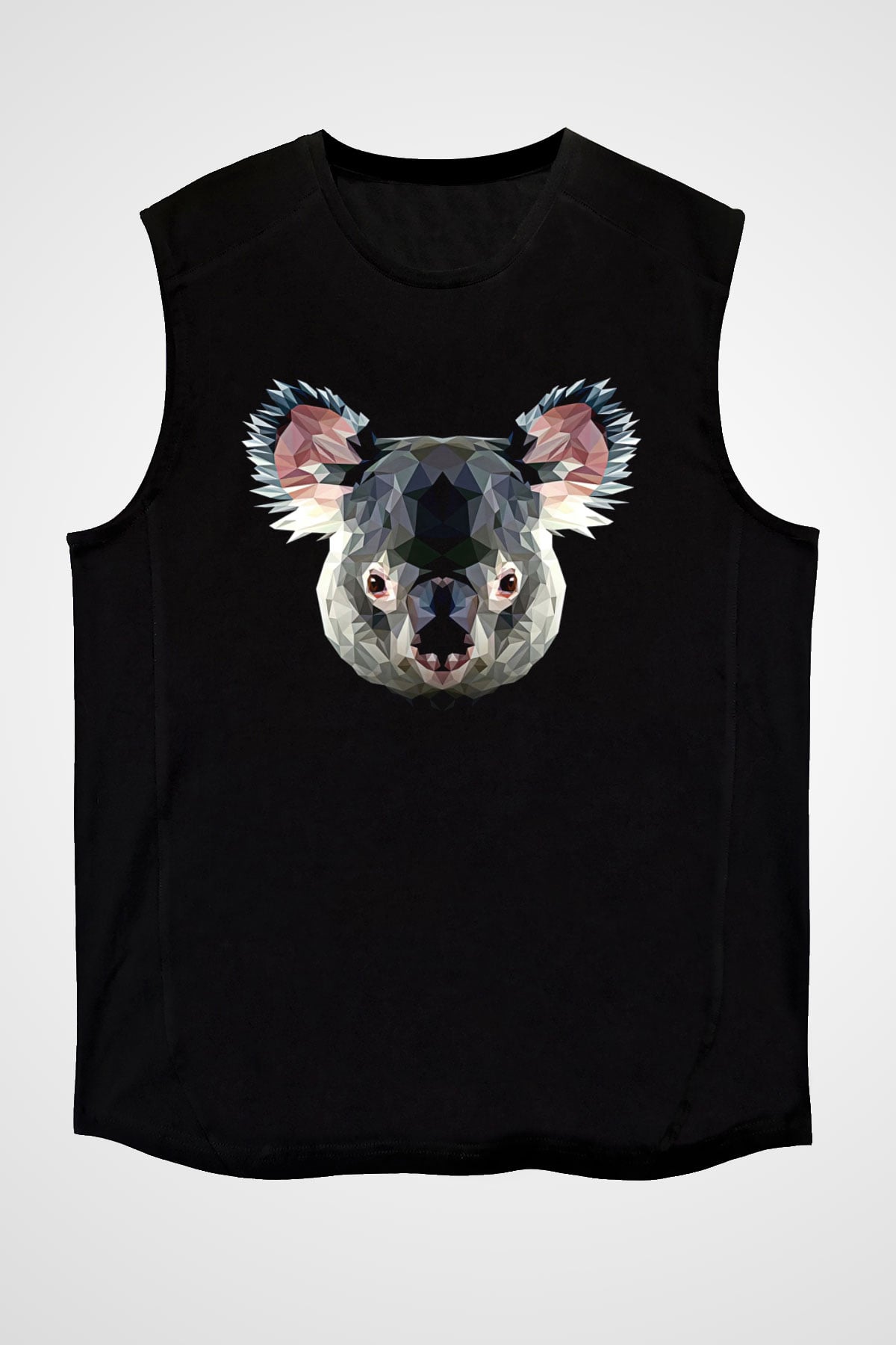 Koala Baskılı Unisex Siyah Kolsuz Tişört - Tshirt