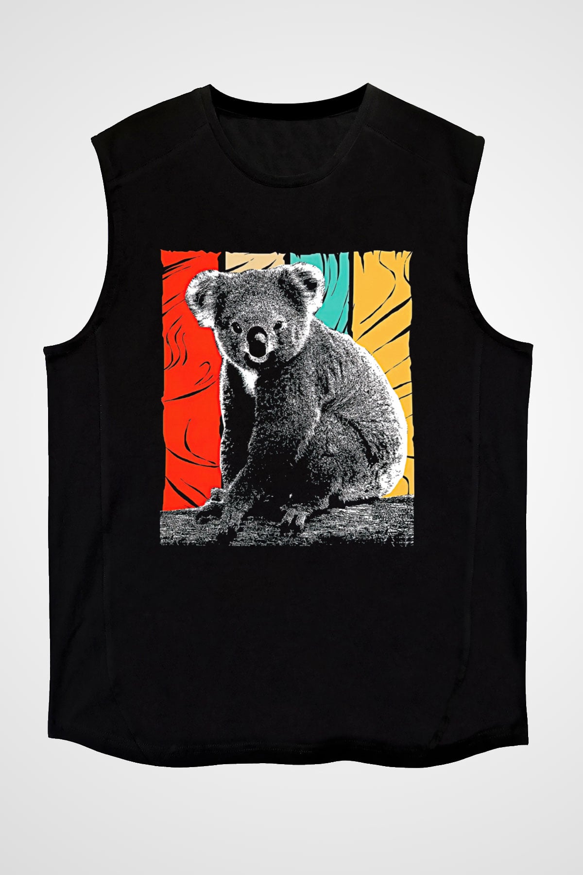 Koala Baskılı Unisex Siyah Kolsuz Tişört - Tshirt