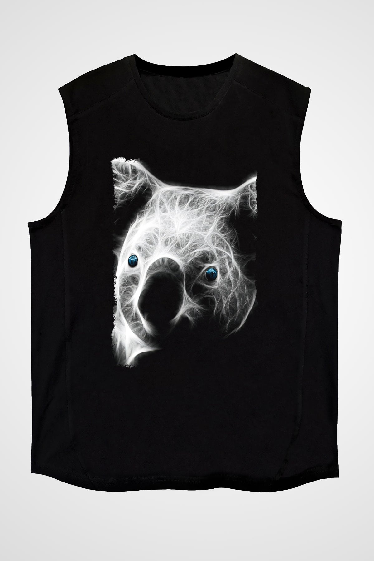 Koala Baskılı Unisex Siyah Kolsuz Tişört - Tshirt