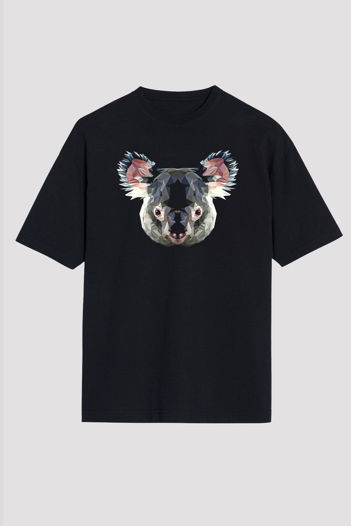 Koala Baskılı Unisex Siyah Oversize Tişört - Tshirt