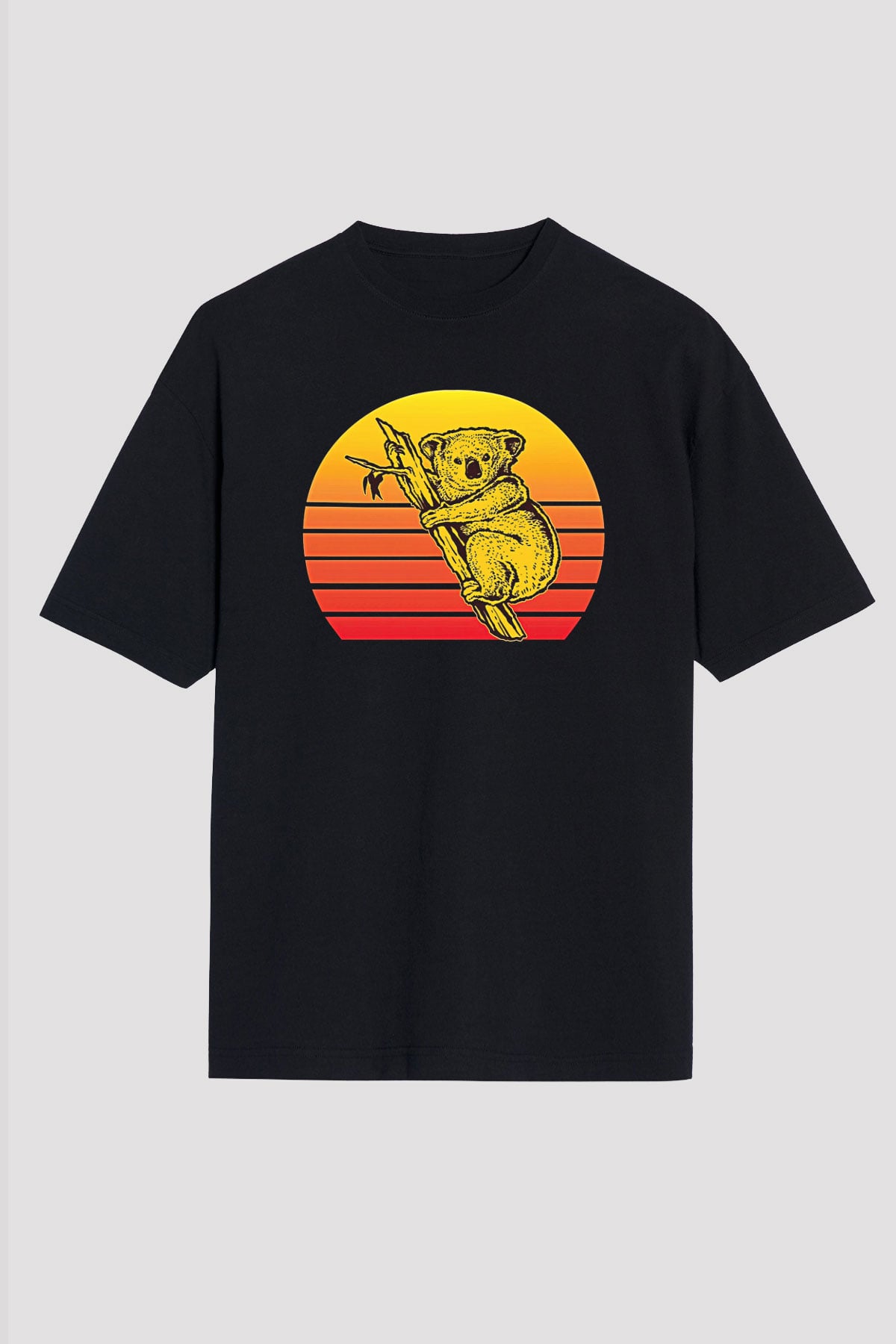 Koala Baskılı Unisex Siyah Oversize Tişört - Tshirt