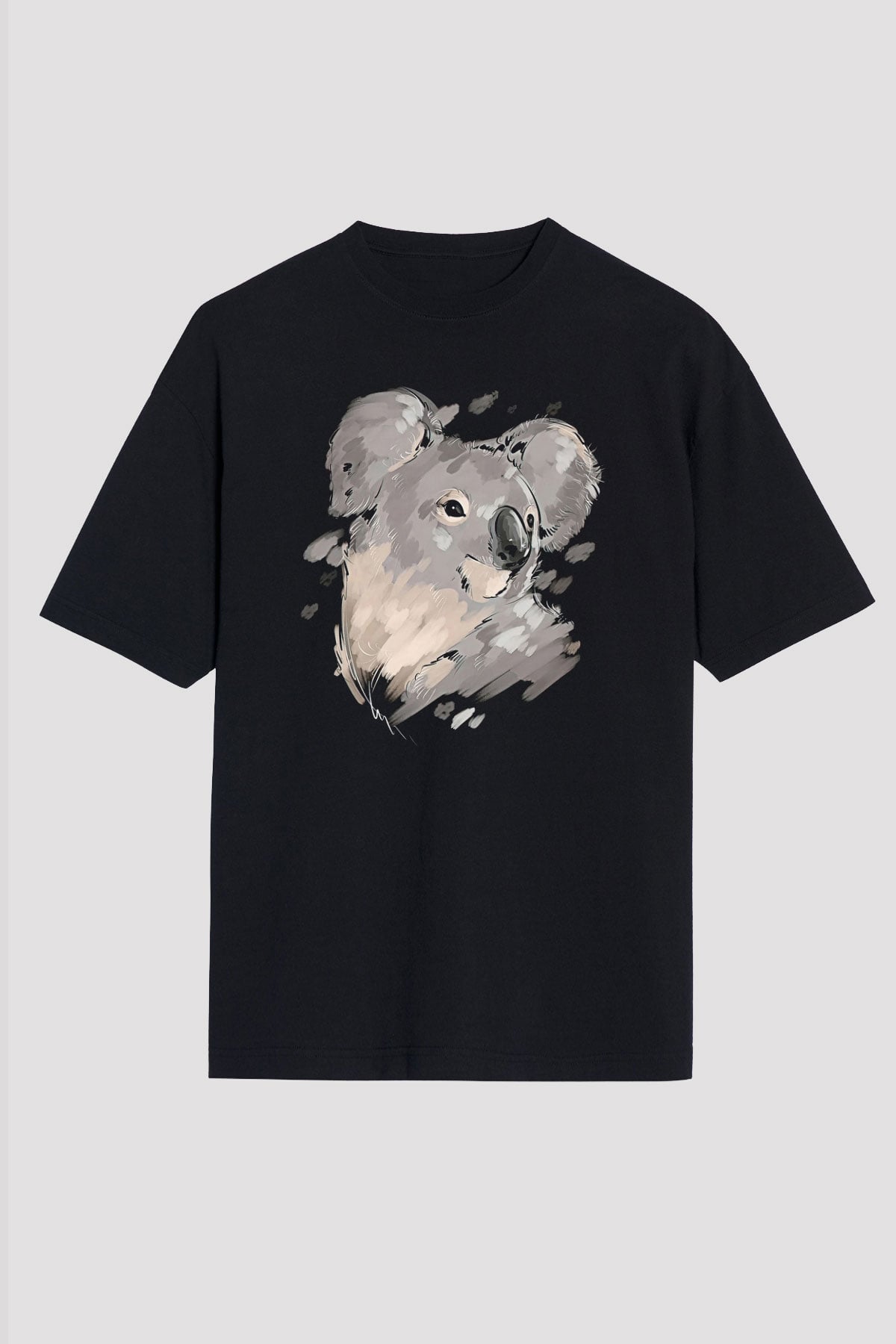 Koala Baskılı Unisex Siyah Oversize Tişört - Tshirt