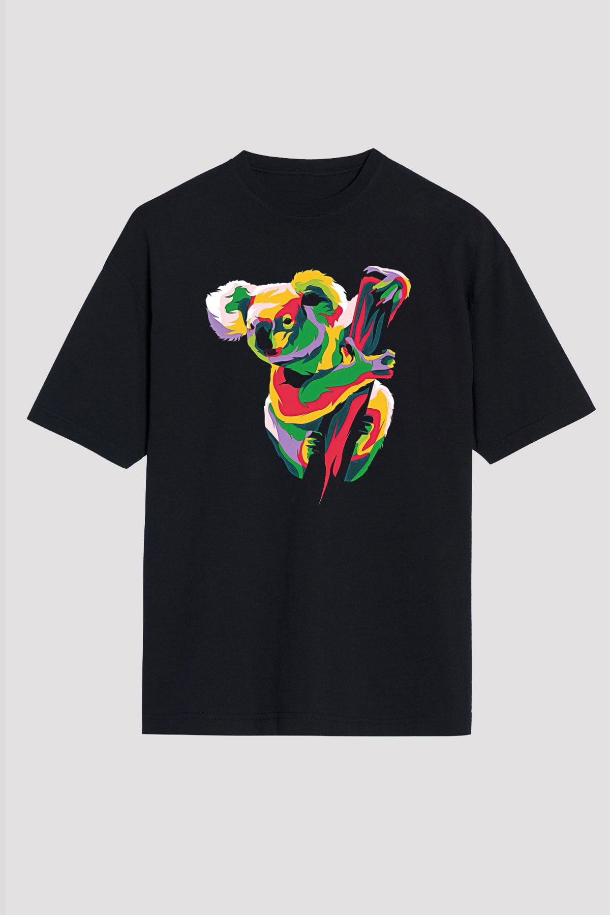 Koala Baskılı Unisex Siyah Oversize Tişört - Tshirt