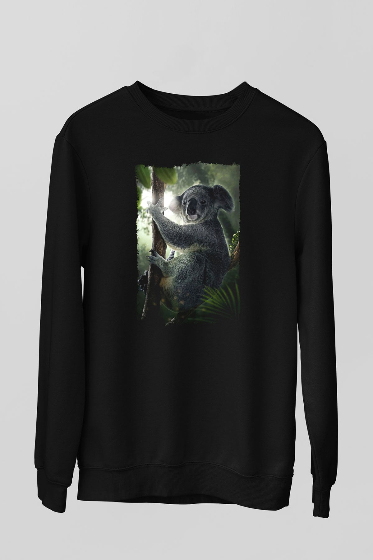 Koala Baskılı Unisex Siyah Sweatshirt