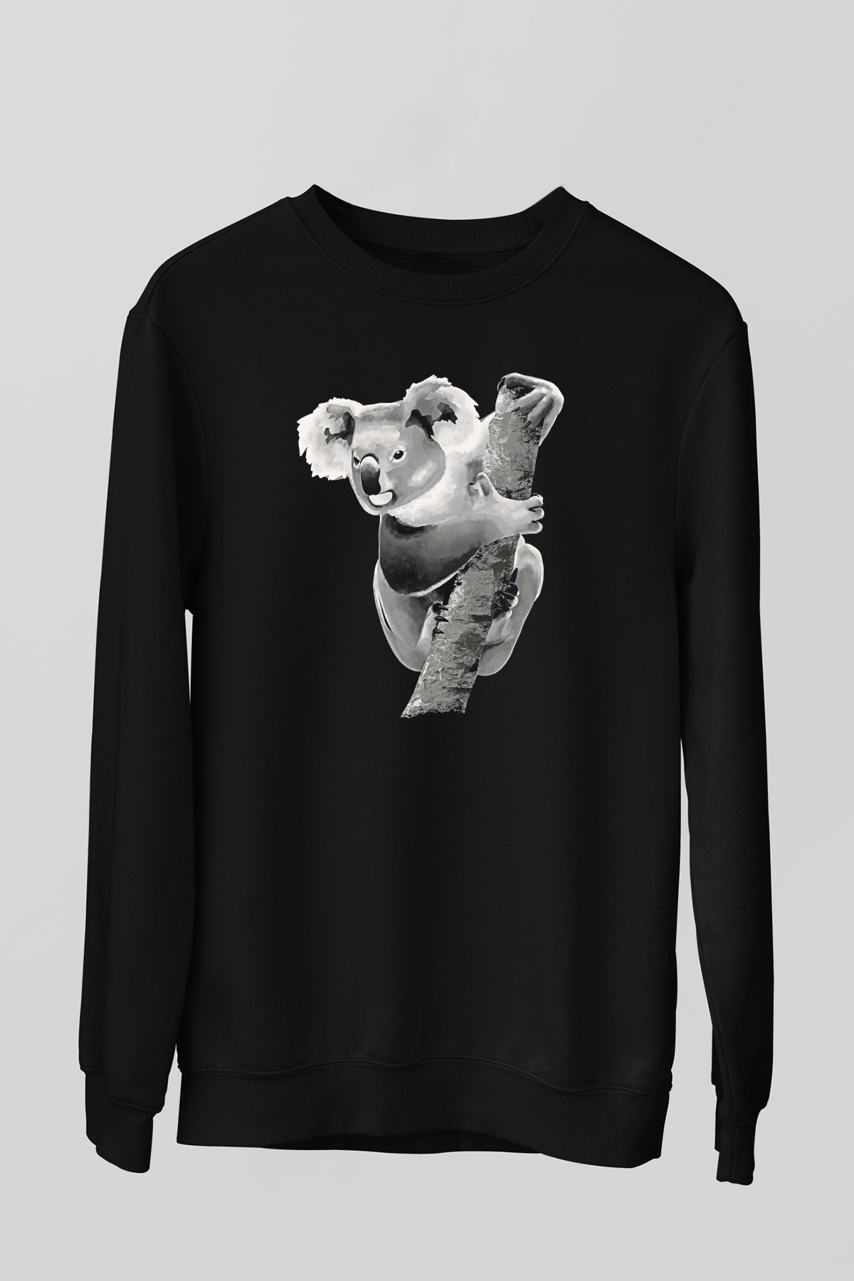 Koala Baskılı Unisex Siyah Sweatshirt