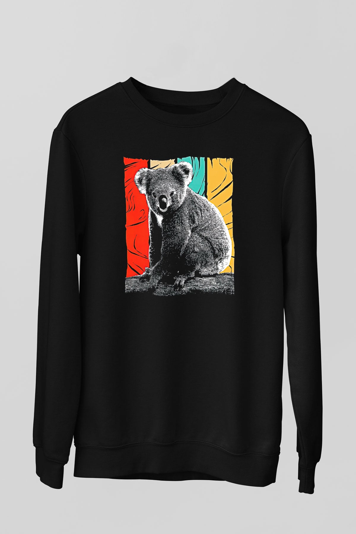 Koala Baskılı Unisex Siyah Sweatshirt