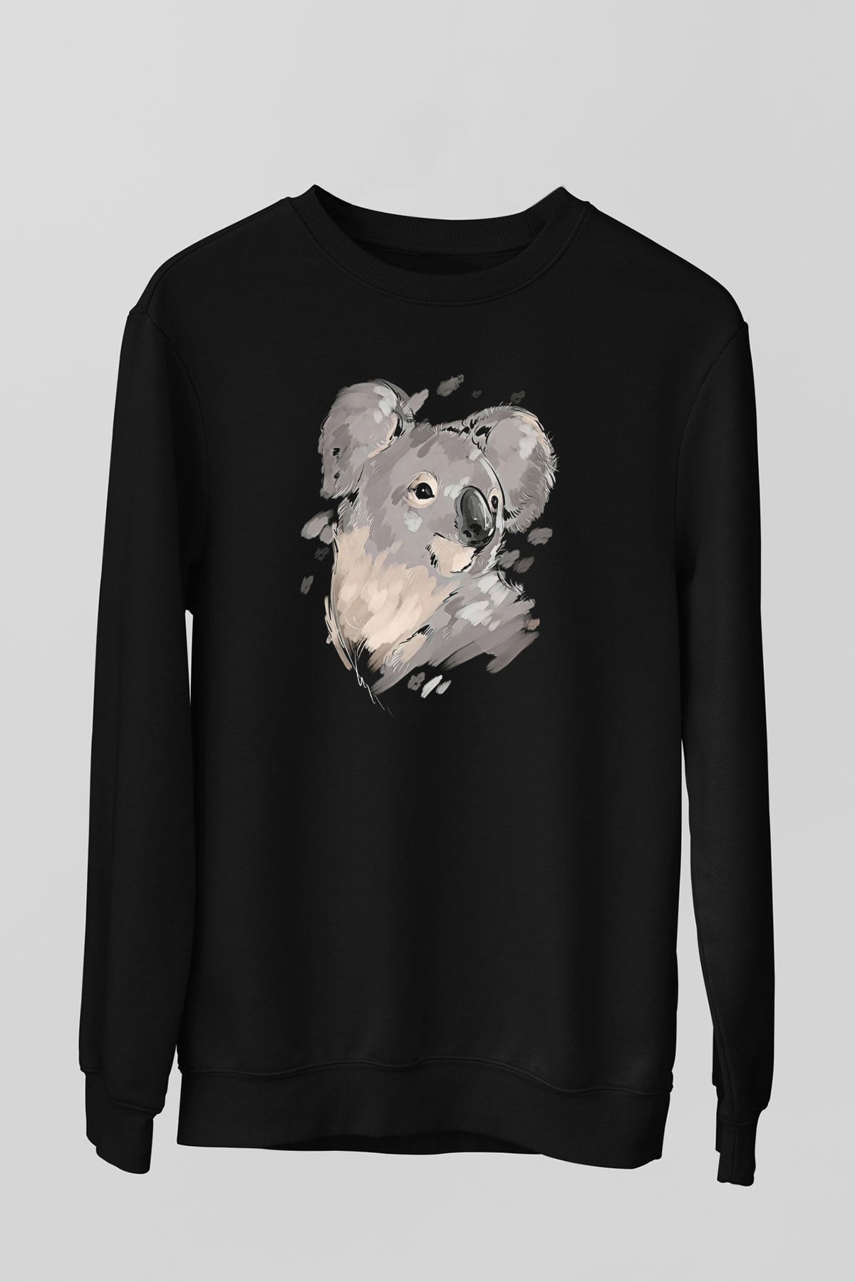 Koala Baskılı Unisex Siyah Sweatshirt