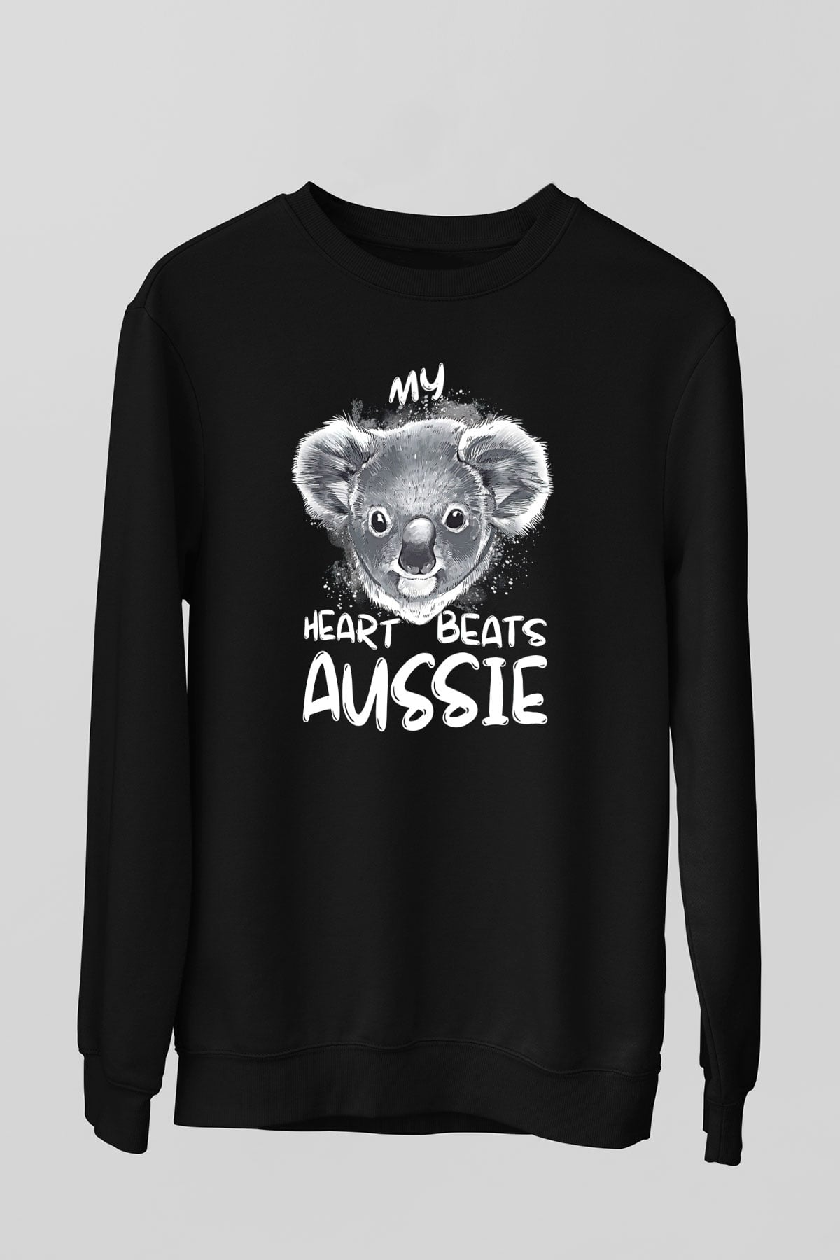 Koala Baskılı Unisex Siyah Sweatshirt