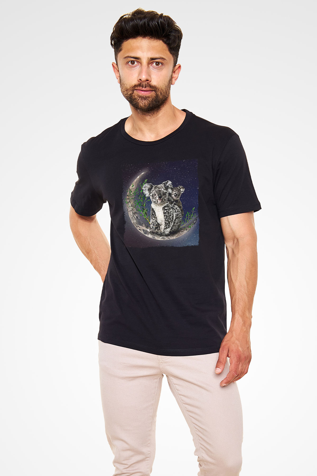 Koala Baskılı Unisex Siyah Tişört - Tshirt