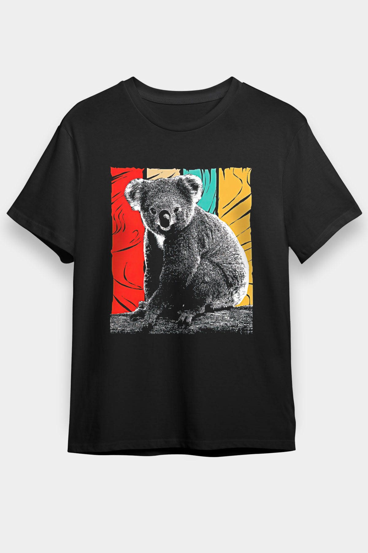 Koala Baskılı Unisex Siyah Tişört - Tshirt