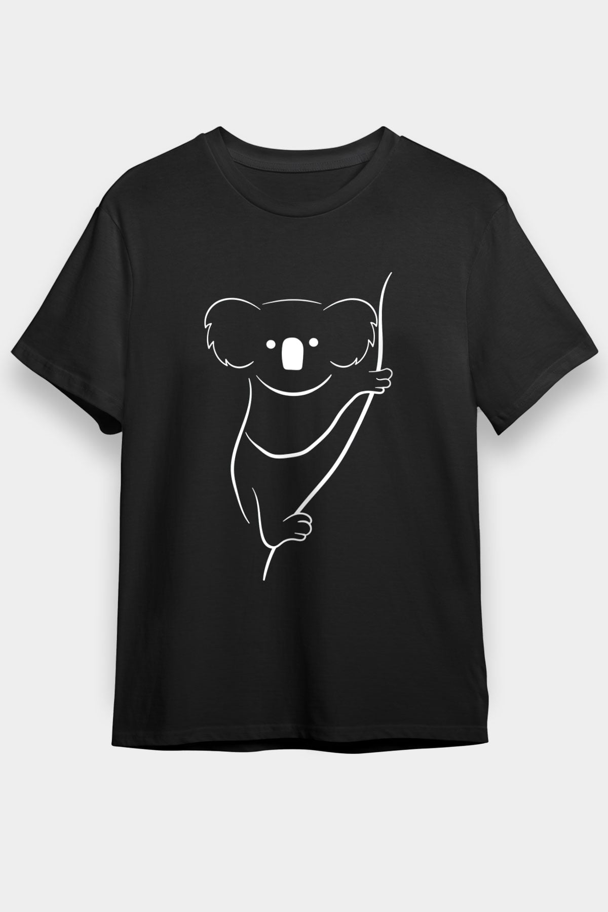 Koala Baskılı Unisex Siyah Tişört - Tshirt