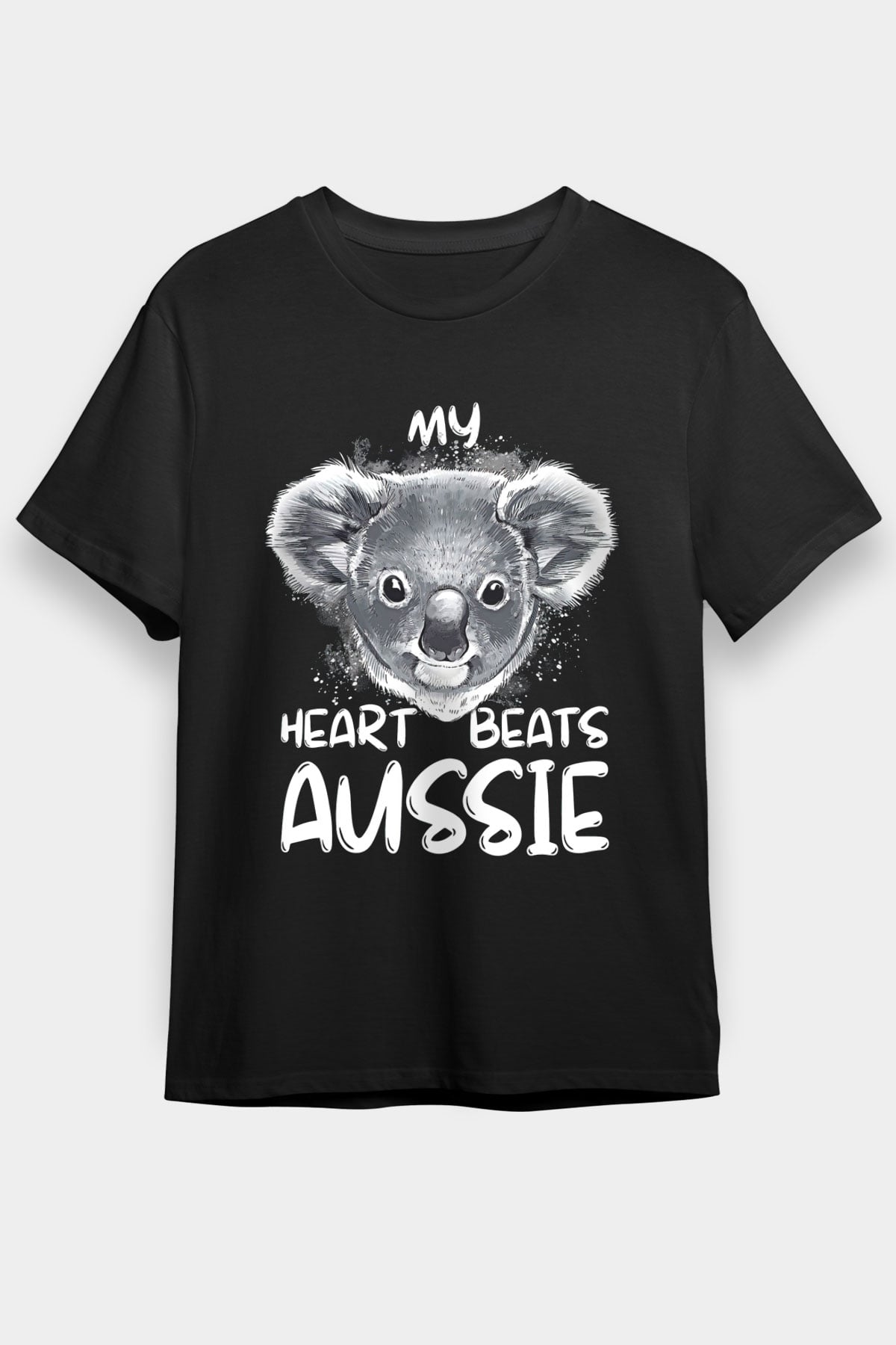 Koala Baskılı Unisex Siyah Tişört - Tshirt