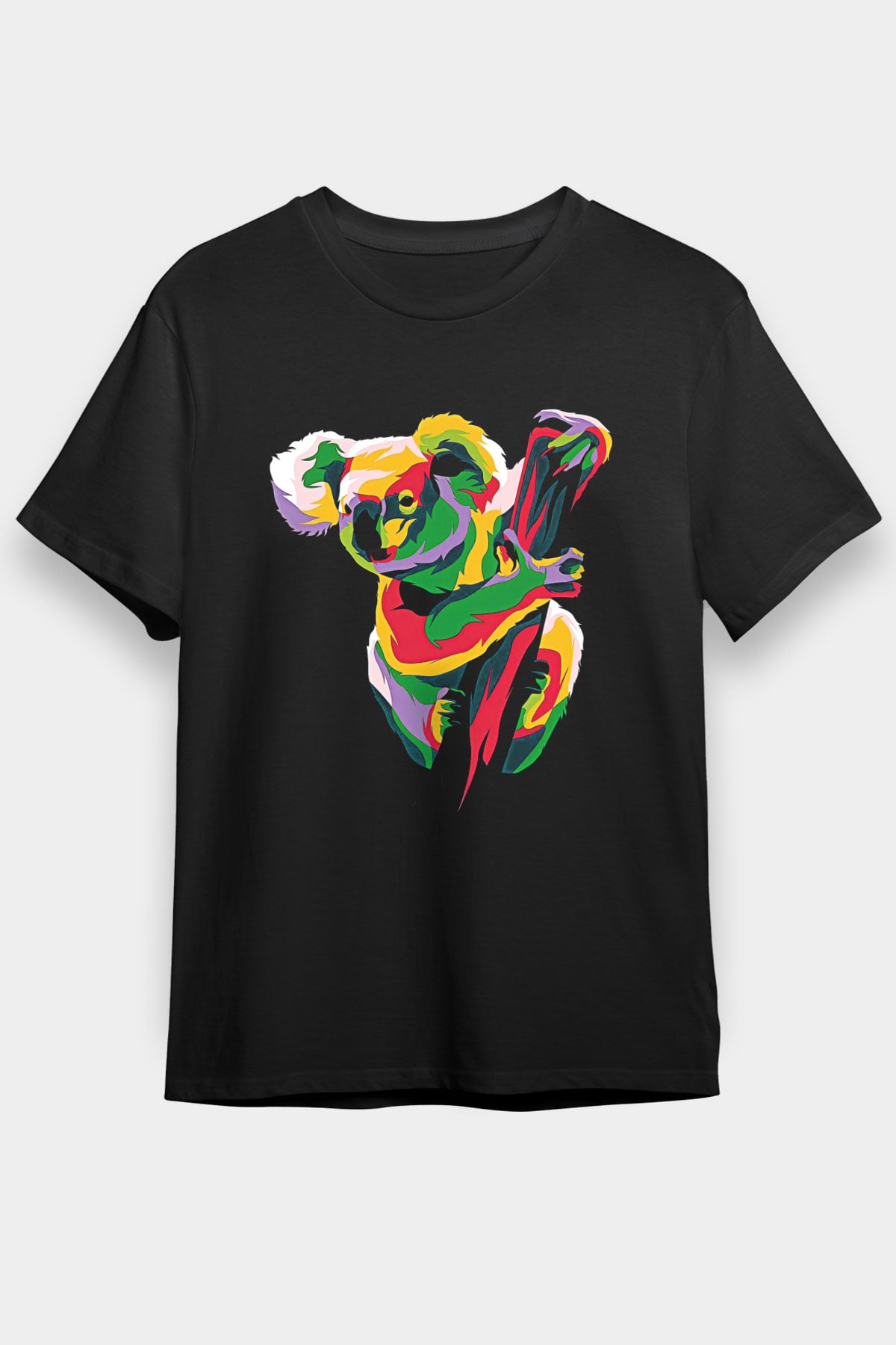 Koala Baskılı Unisex Siyah Tişört - Tshirt