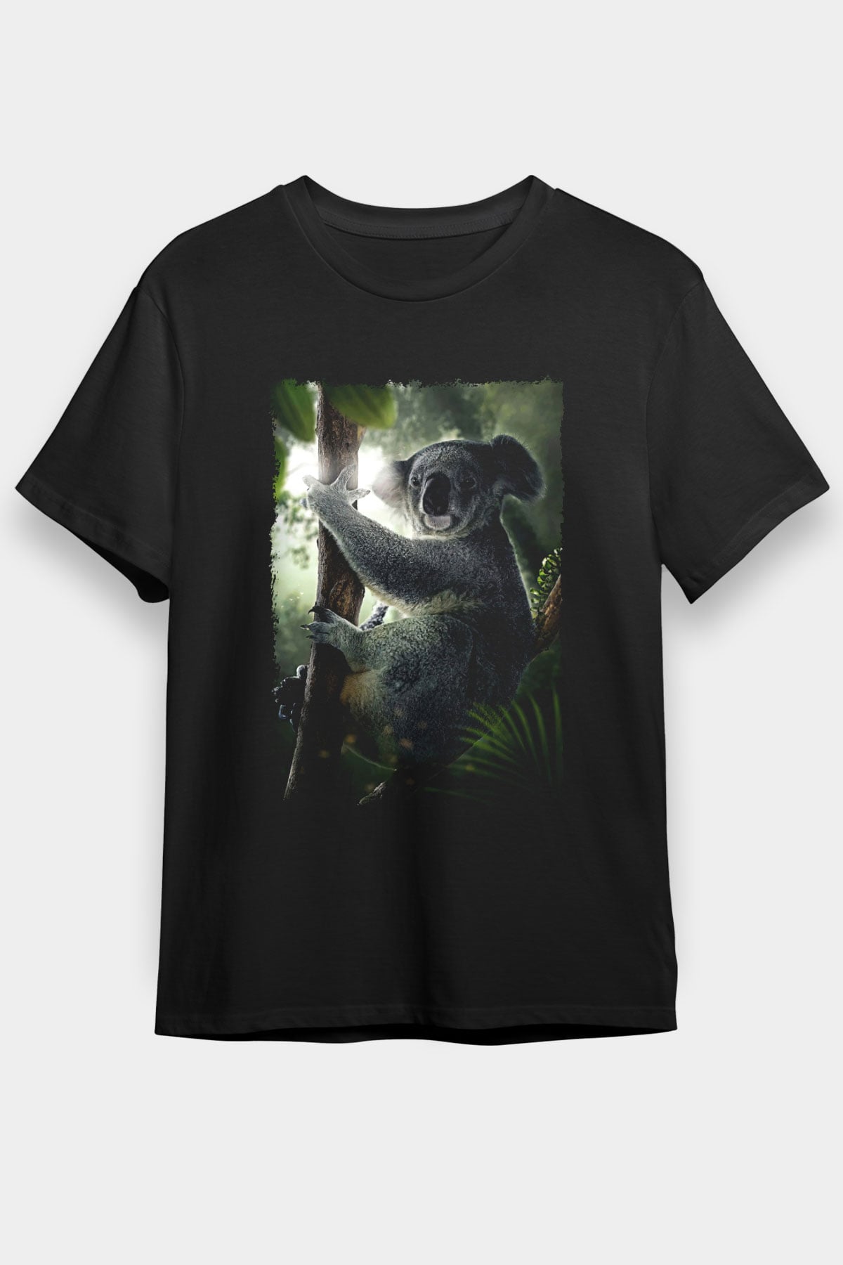 Koala Baskılı Unisex Siyah Tişört - Tshirt