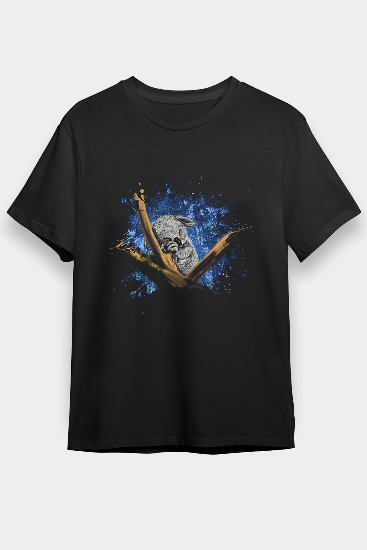 Koala Baskılı Unisex Siyah Tişört - Tshirt