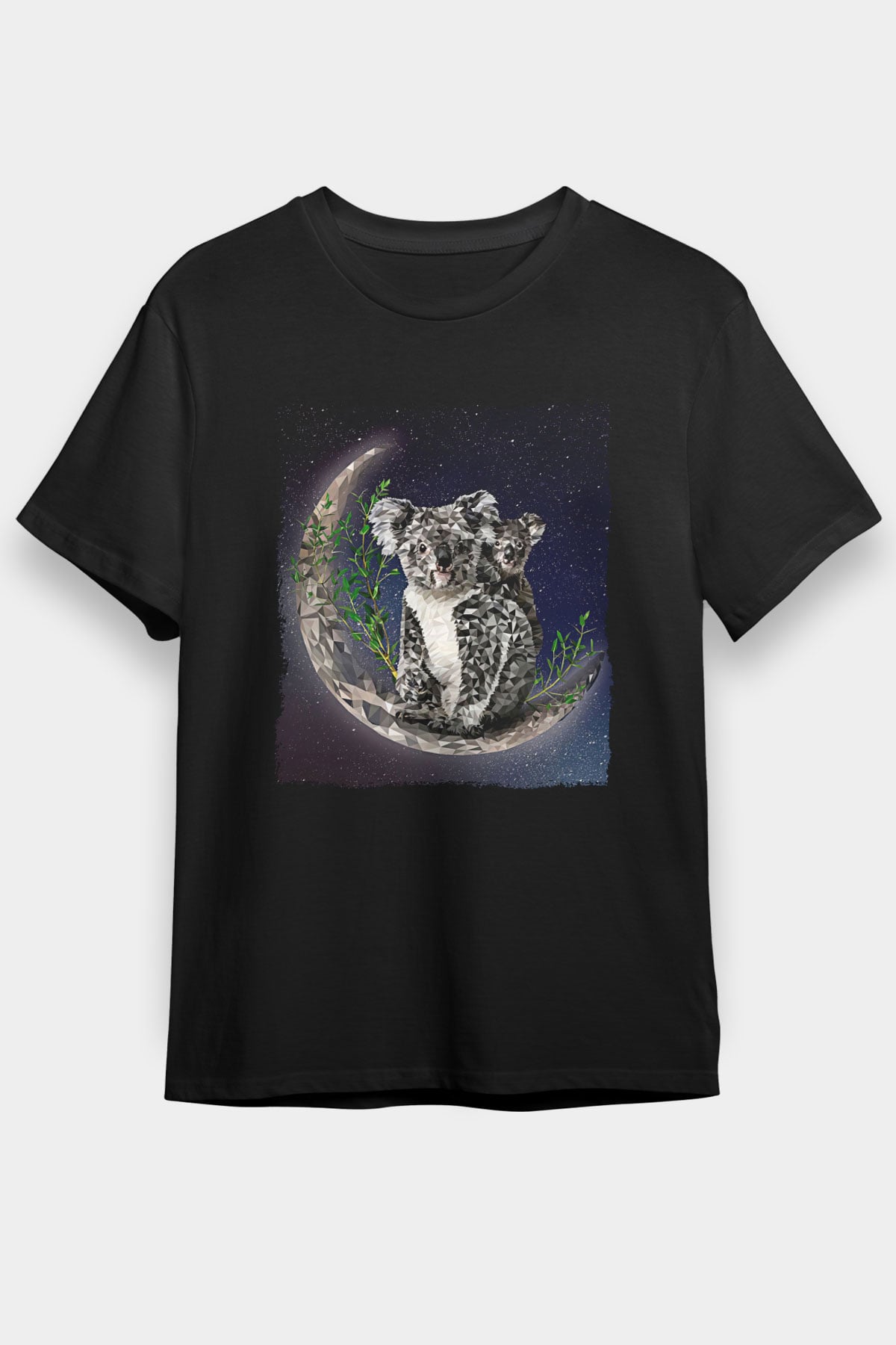 Koala Baskılı Unisex Siyah Tişört - Tshirt