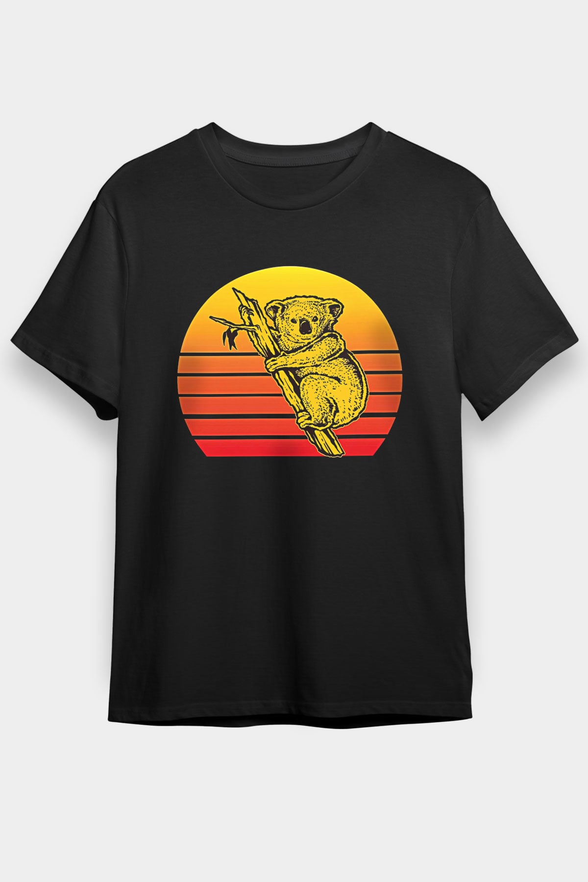Koala Baskılı Unisex Siyah Tişört - Tshirt