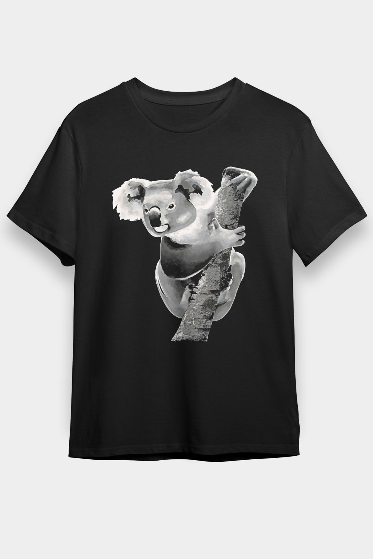 Koala Baskılı Unisex Siyah Tişört - Tshirt