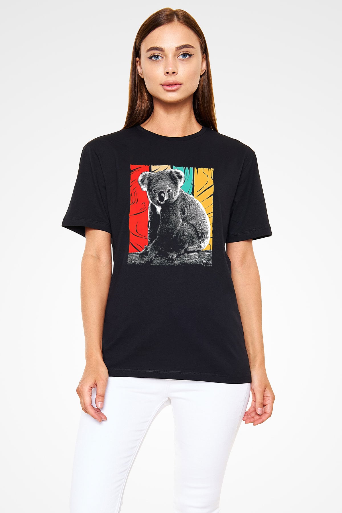 Koala Baskılı Unisex Siyah Tişört - Tshirt