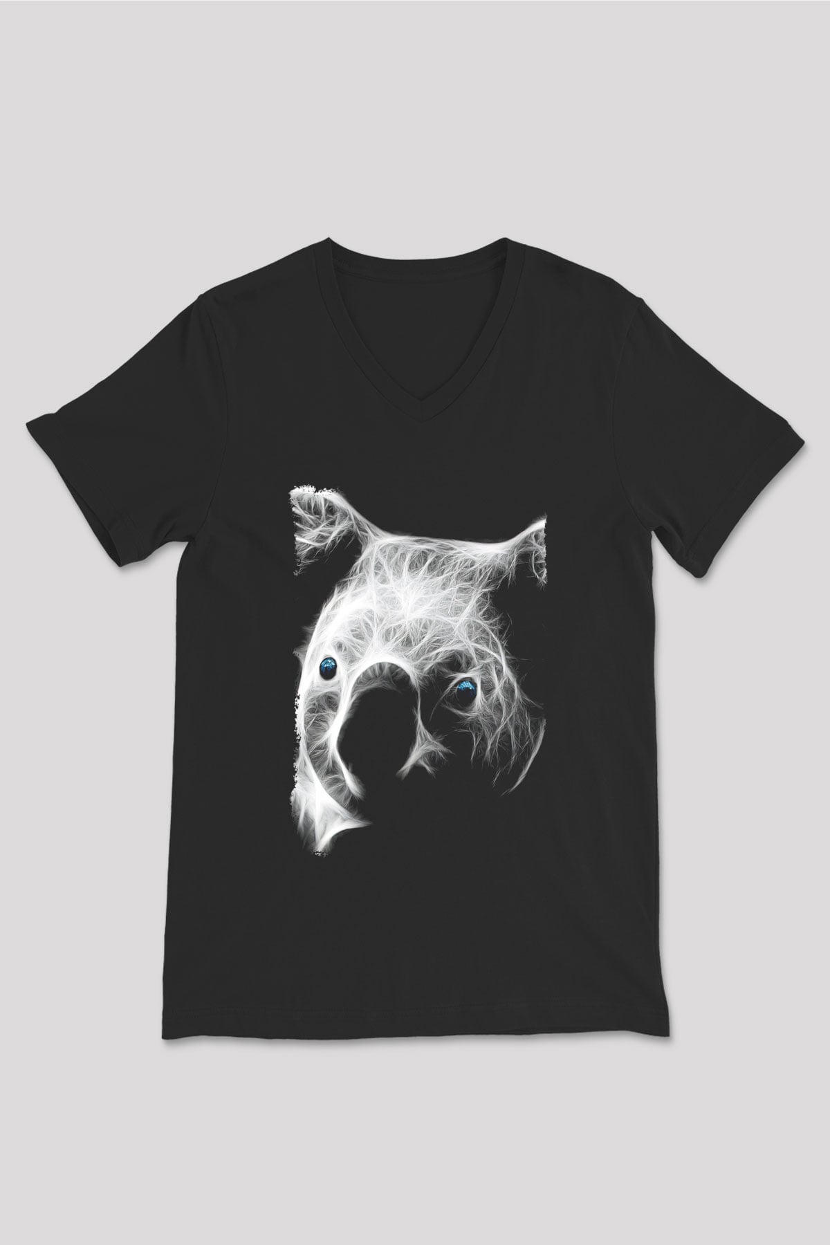Koala Baskılı Unisex Siyah V Yaka Tişört - Tshirt