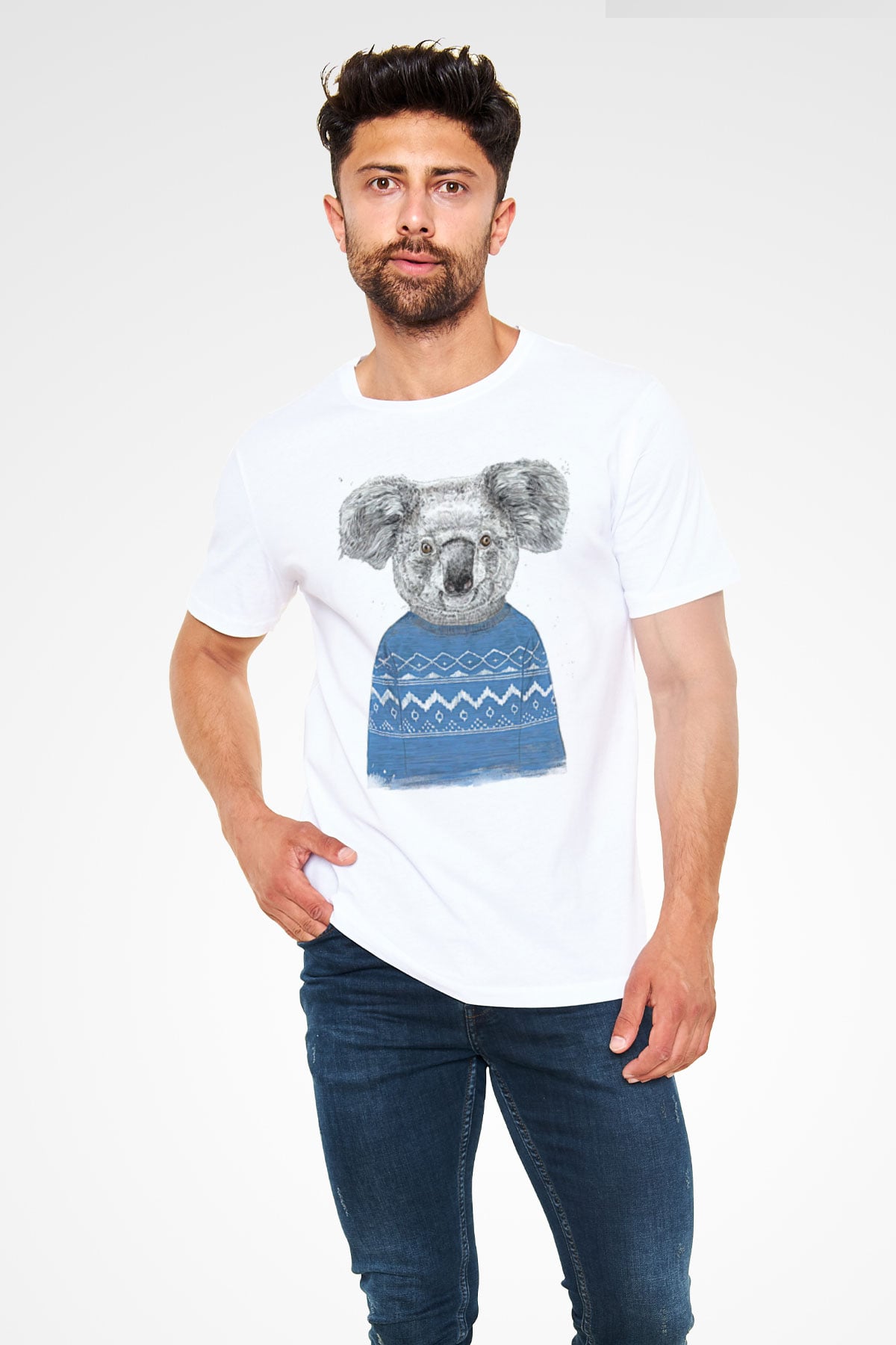 Koala Unisex Baskılı Beyaz Tişört - Tshirt