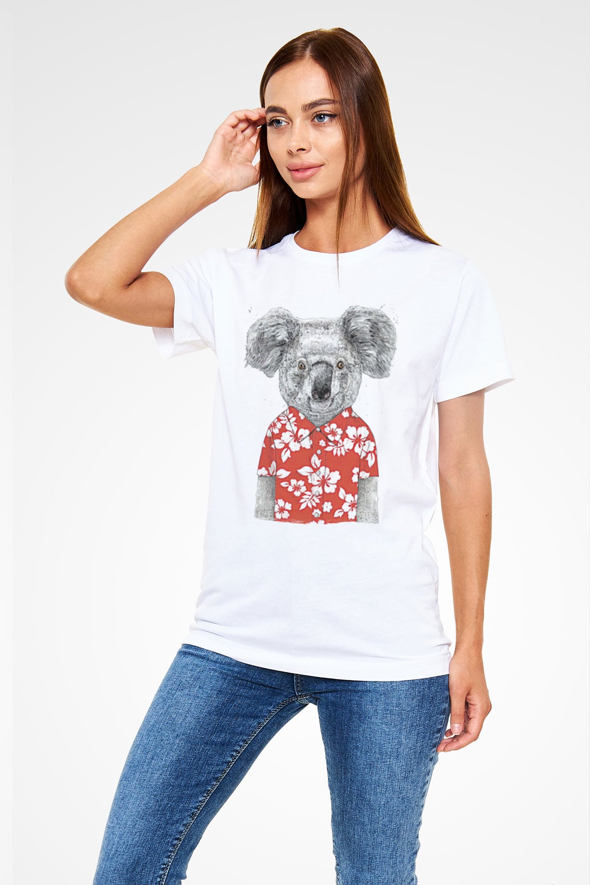 Koala Unisex Baskılı Beyaz Tişört - Tshirt